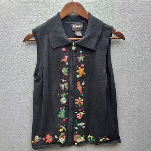 Vintage Designer Originals Studio Joy Christmas Sweater Vest S Black 55% Ramie 4